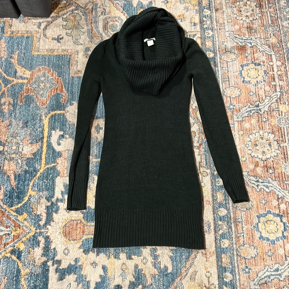 H&M Basic Hunter Green Body-con Cowl-neck Sweater Dress XS